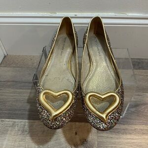 Tsumori  Chisato Gold Glitter Heart Flats size 24 1/2 Japan =8 US